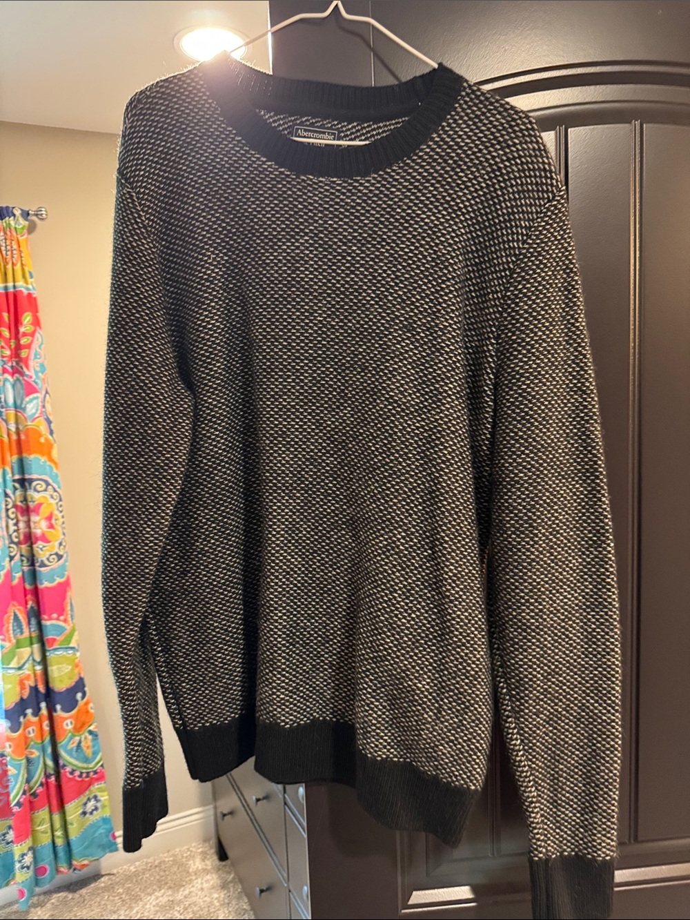 Abercrombie & Fitch Black and Gray Mixed-Knit Crewneck Sweater